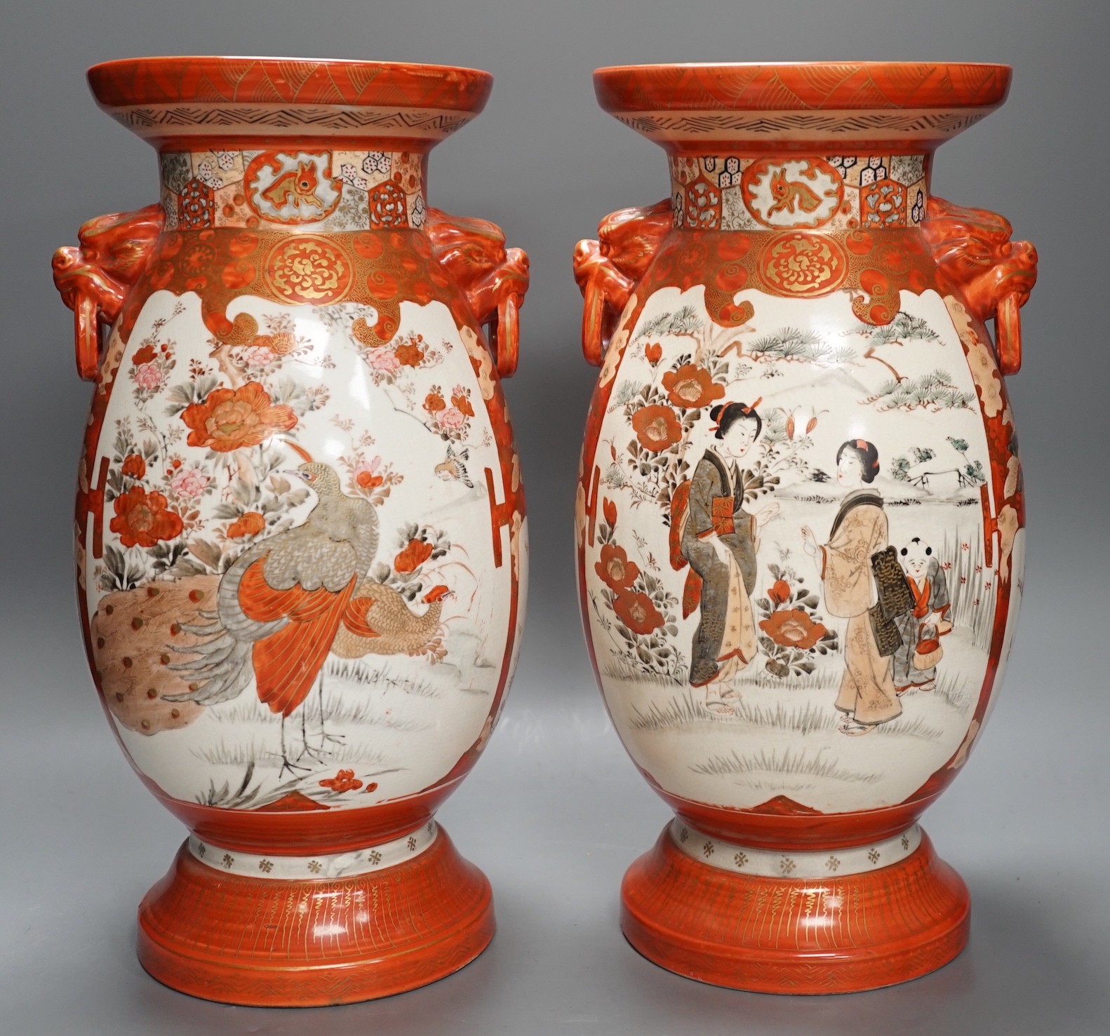 A pair of large Japanese Kutani vases, 36 cms high